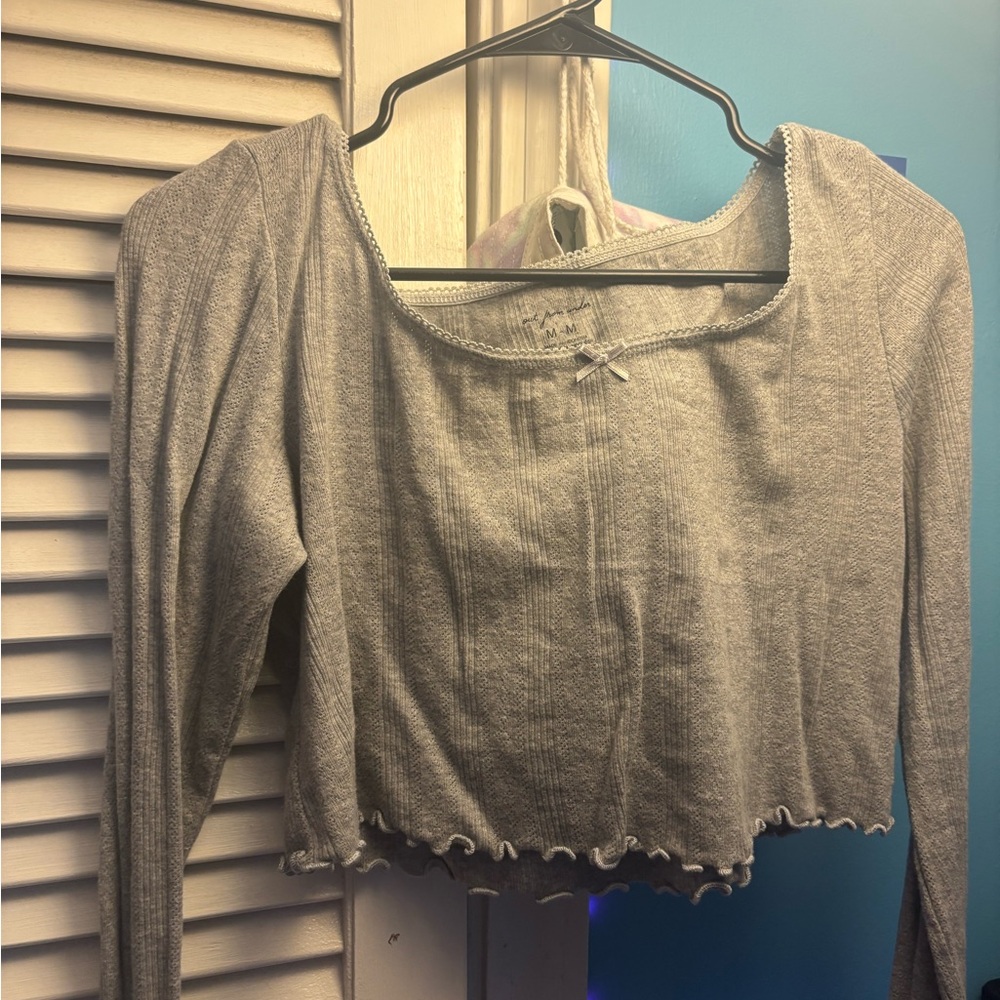 Urban Outfitters Gray Long Sleeve Blouse